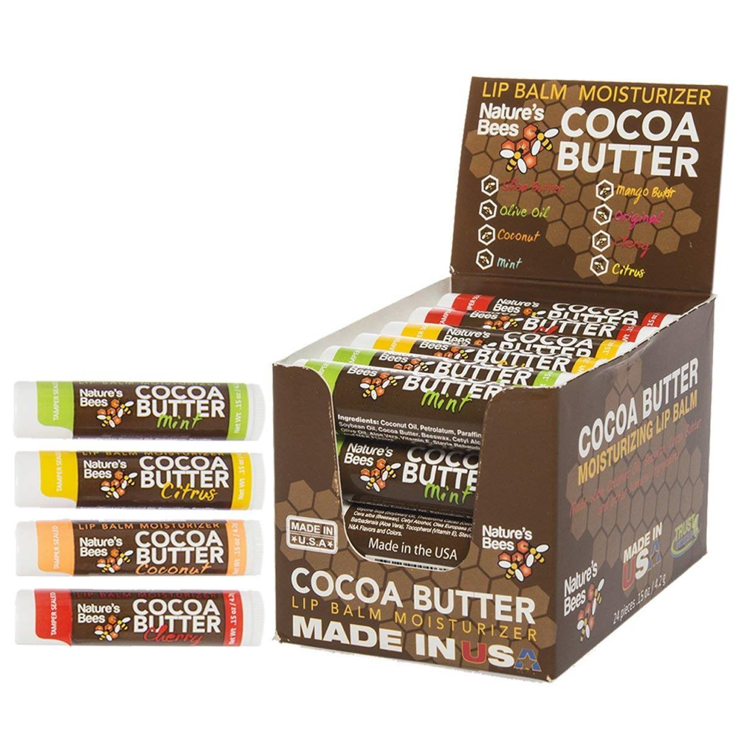 Nature's Bees Cocoa Butter Lip Balm Citrus tube for daily hydration and lip comfort