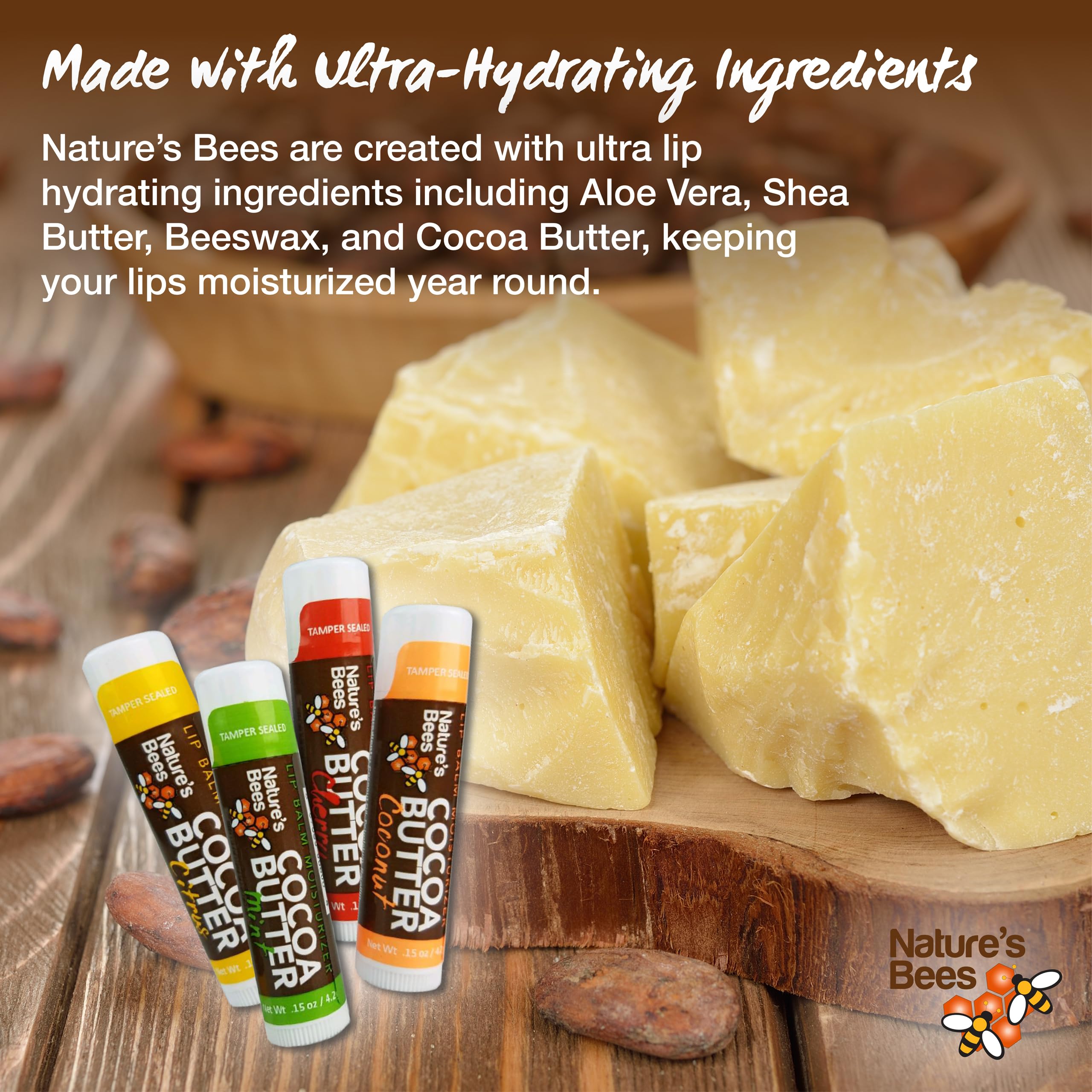 Nature’s Bees lip balm citrus flavor tube for refreshing scent and lip protection.