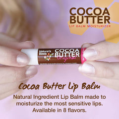 Nature’s Bees lip balm olive oil flavor tube displays nourishing formula for soft lips.