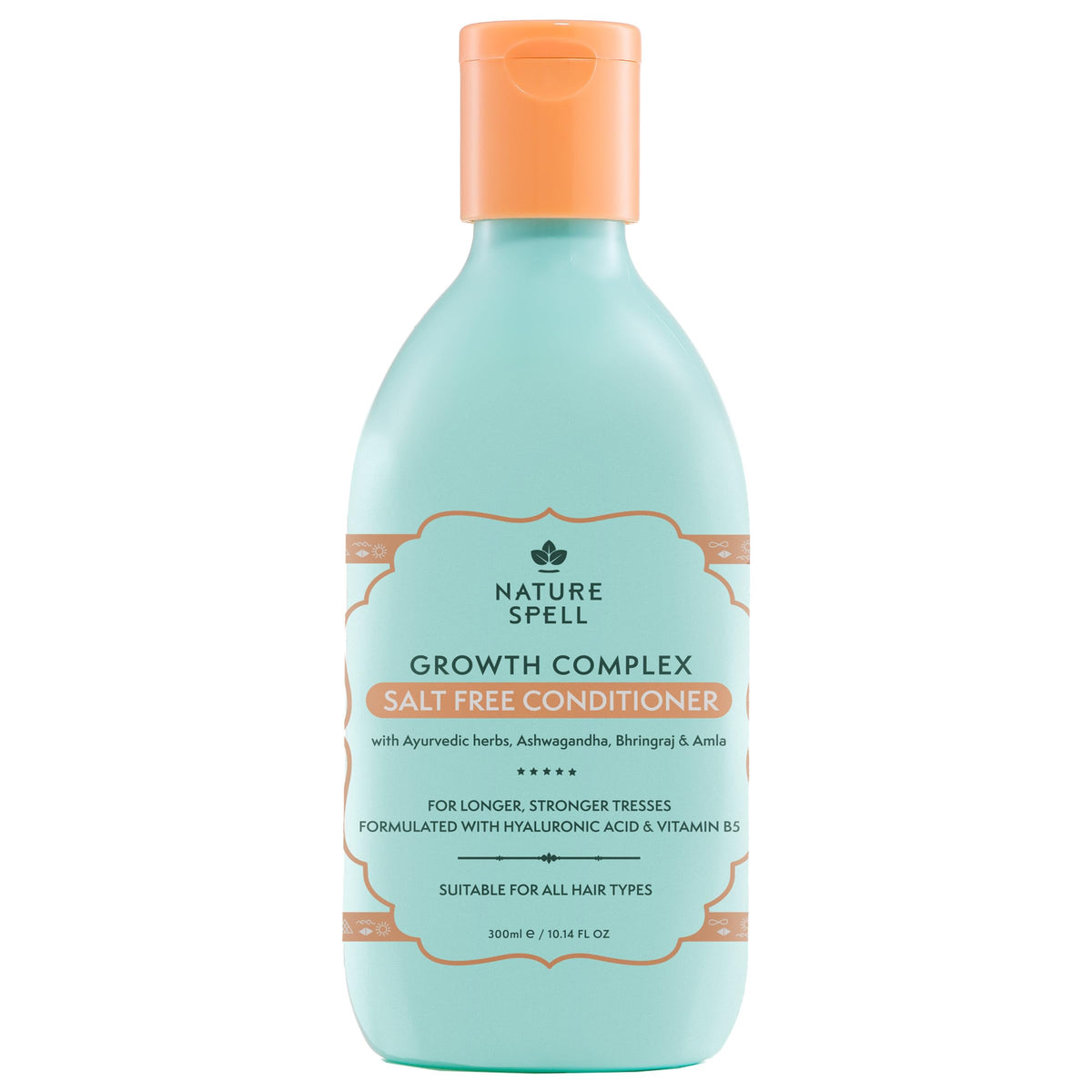 Nature Spell Hair Growth Conditioner bottle shows vegan, sulfate-free formula for nourished hair