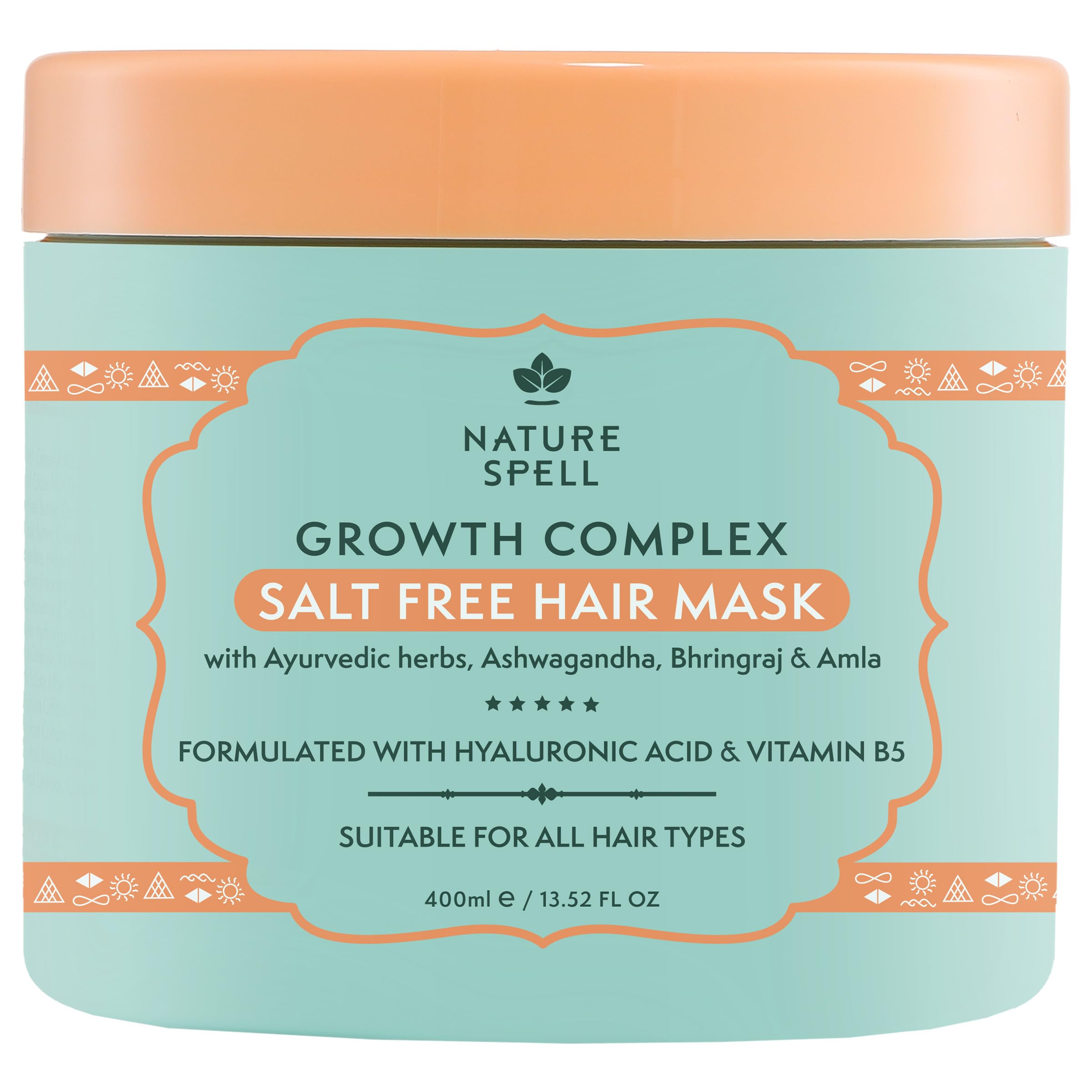 Nature Spell Hair Mask packaging closeup highlighting premium formula for nourished hair