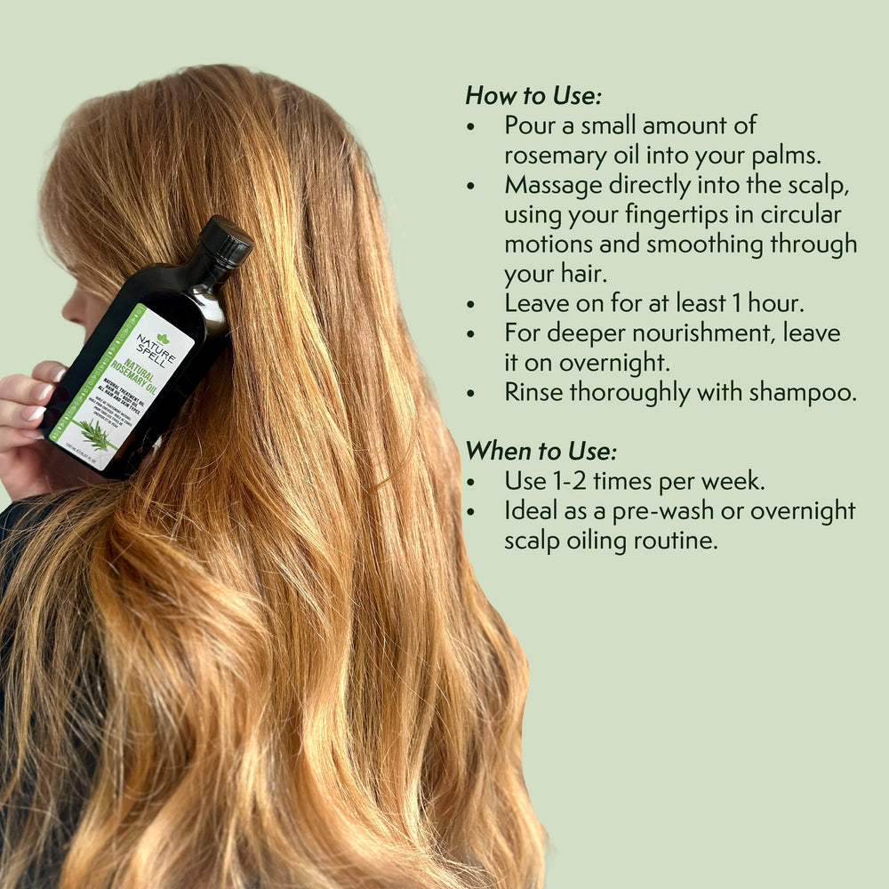 Nature Spell Rosemary Oil application-steps image guides simple pre-wash or overnight use