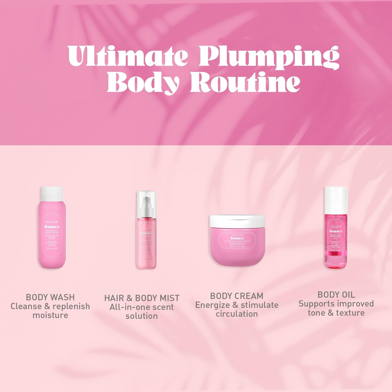 NATURE WELL Bouncy Plumping Body Oil protein and vitamin E support smooth skin and barrier health.