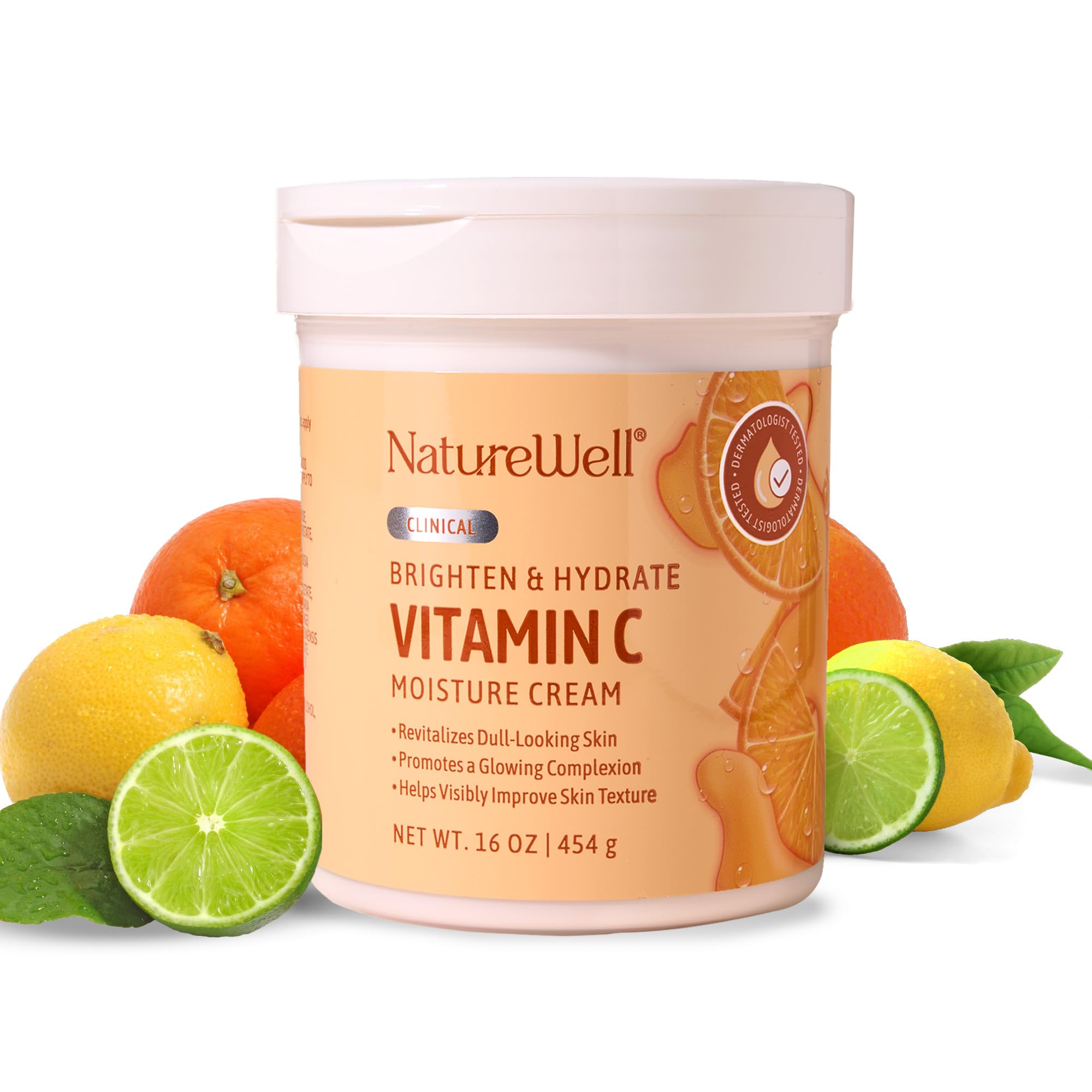NATURE WELL Clinical Brighten and Hydrate Vitamin C Cream bottle boosts radiance and even tone