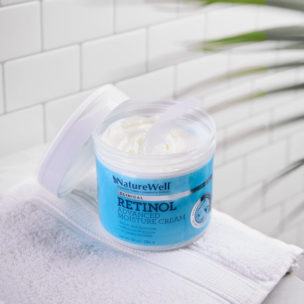 NATURE WELL retinol advanced moisture cream used on the body for lasting hydration