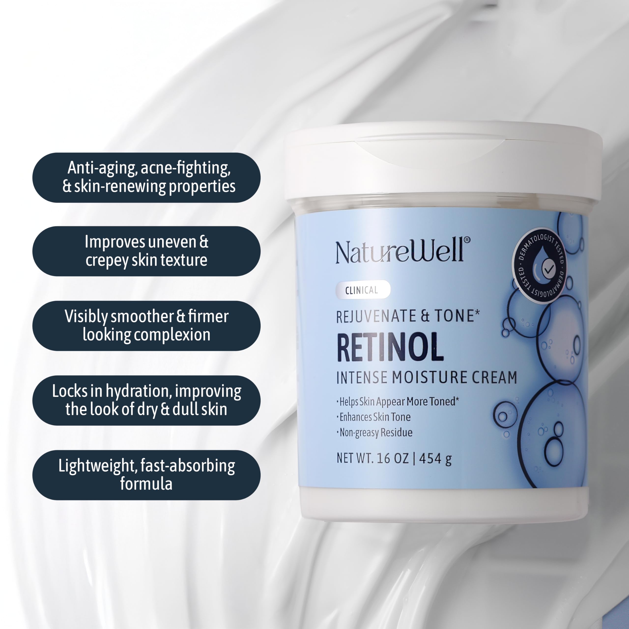 NATURE WELL Retinol Advanced Moisture Cream body-lotion use highlights full-body hydration.