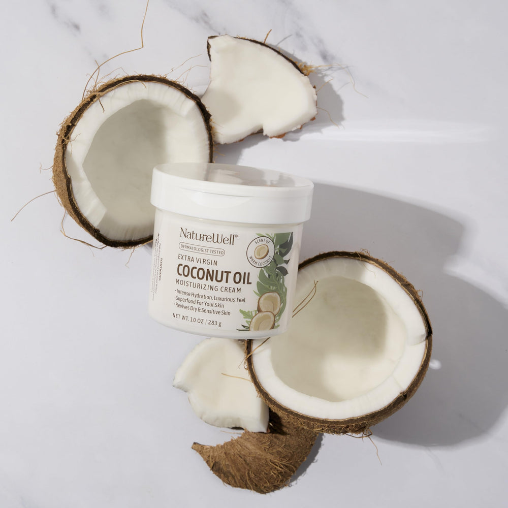 NATURE WELL vitamins A, C, E closeup highlights nourishing ingredients