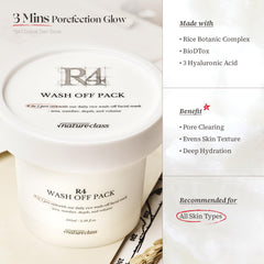 NATURECLASS R4 enzyme blend close-up highlighting fermented rice actives for brightening surface texture.