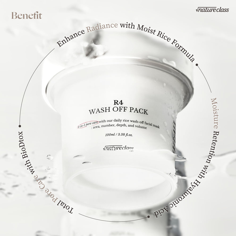 NATURECLASS R4 rice ferment actives bottle emphasizes potent skin-refining ingredients.