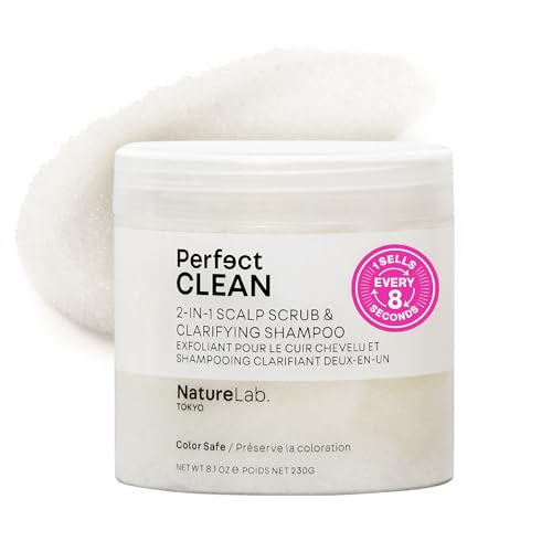 NatureLab.TOKYO Perfect Clean Scalp Scrub bottle with exfoliating sugar crystals for scalp detox.