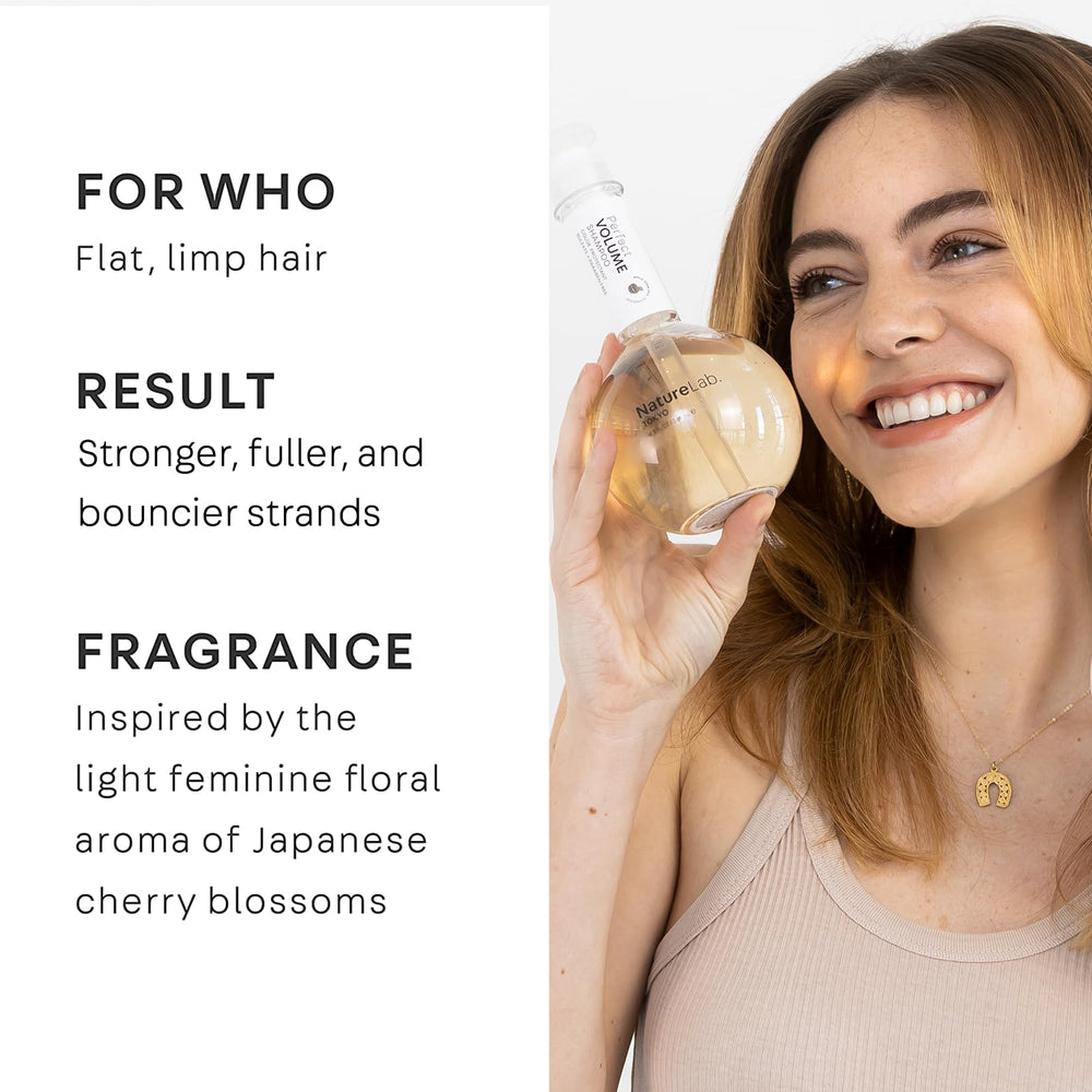 NatureLab.TOKYO Perfect Volume Shampoo lather shot for gentle root-to-tip cleansing.