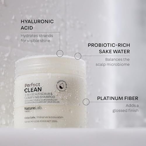 NatureLab.TOKYO probiotic sake water image promotes balanced scalp microbiome.