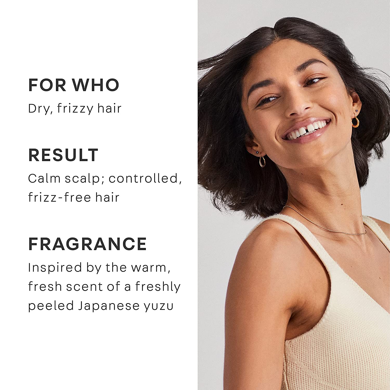 NatureLab Tokyo hair close-up shows smooth, glossy strands.