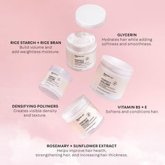 NATURELAB. TOKYO thickening masque application showing root-to-tip plumpness.
