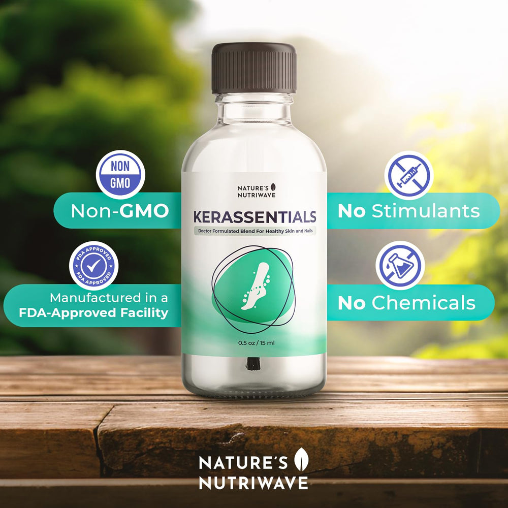 Nature’s NutriWave Kerassentials Oil bottle enabling a simple daily nail care routine