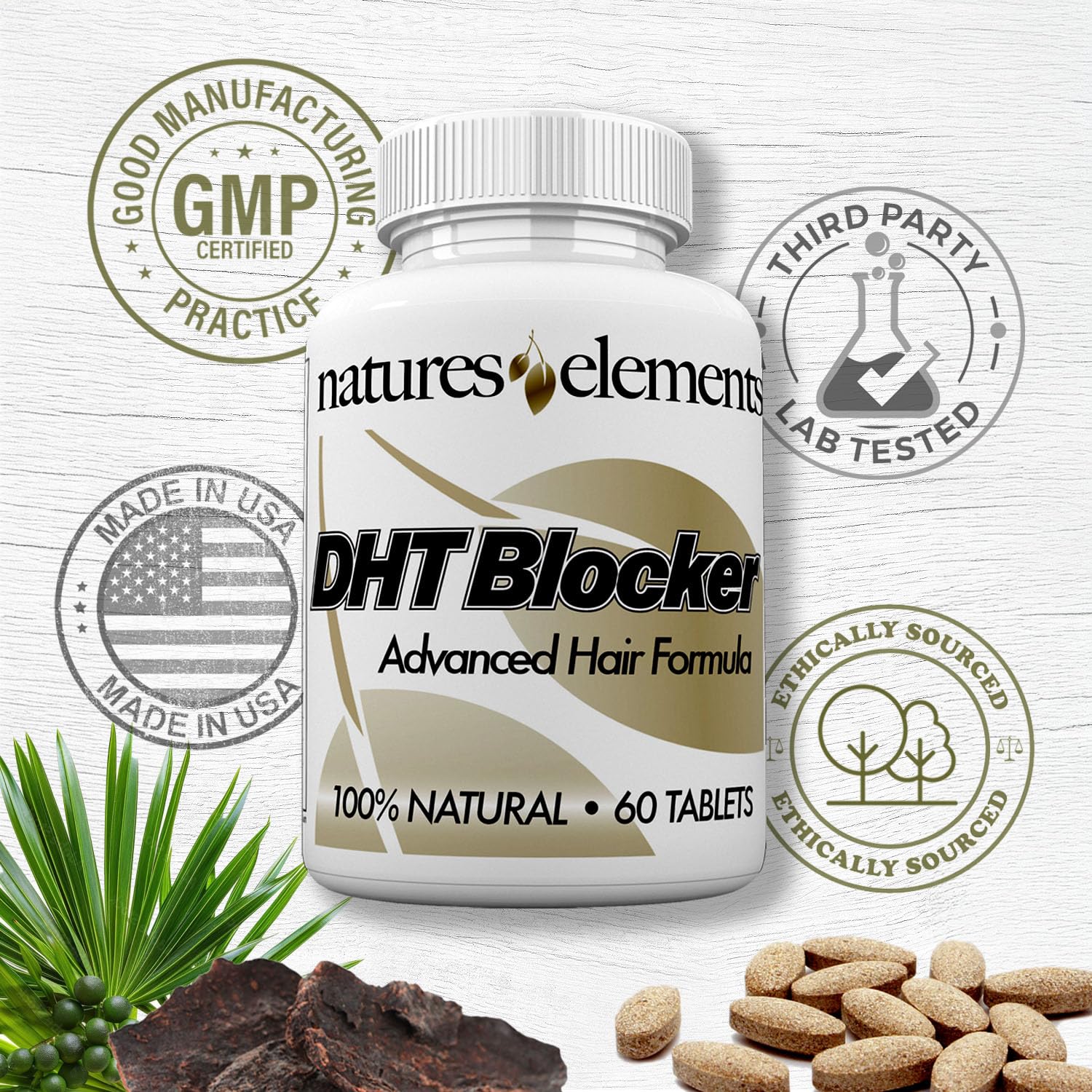 Natures Elements DHT Blocker packaging box scene signals USA-made quality