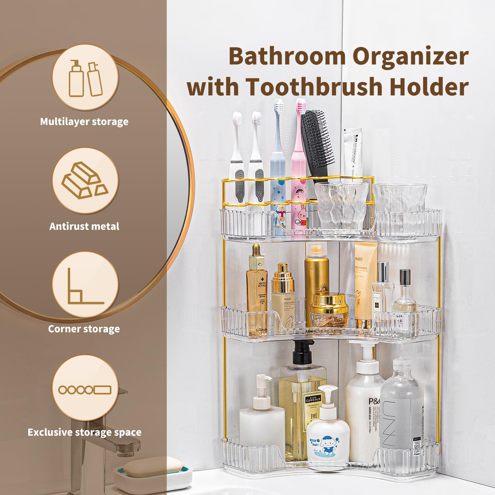 Nature's Source corner organizer assembled on counter, showing easy setup.
