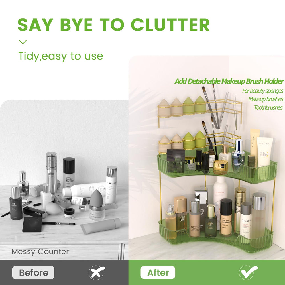 NATURE'S SOURCE makeup-brush-holder-green-closeup demonstrates organized brushes and sponges