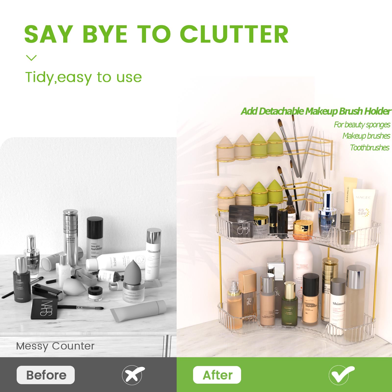 NATURE'S SOURCE clear trays showcase cosmetics for quick selection.