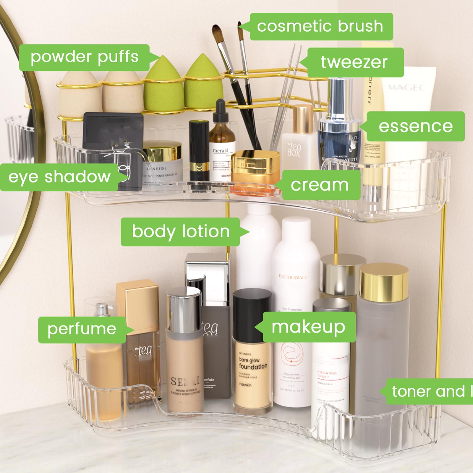 NATURE'S SOURCE perfume display keeps bottles stable and visible.