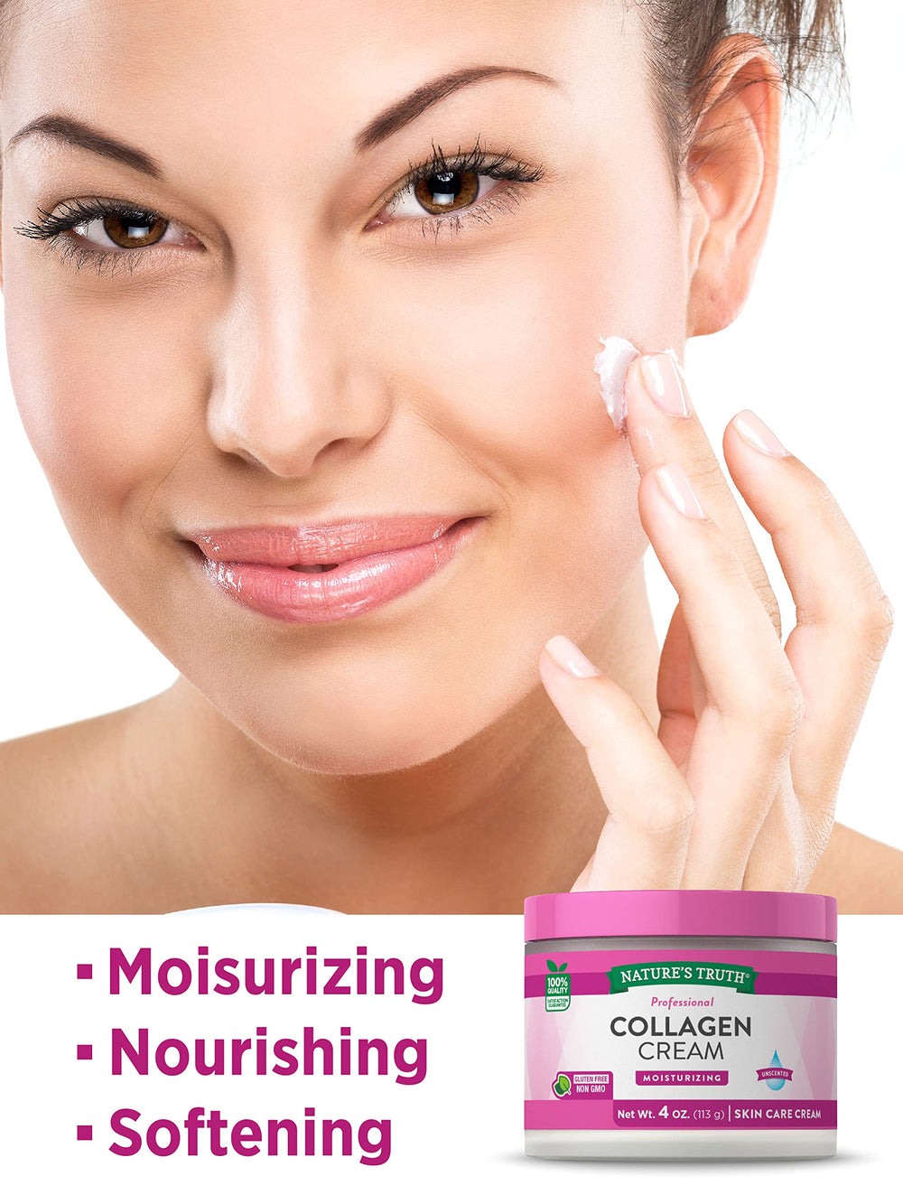 Nature's Truth Collagen Cream being applied to the face for gentle hydration.