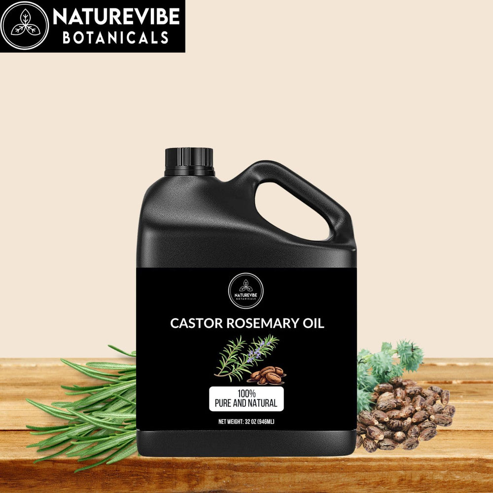 Naturevibe Botanicals Castor Rosemary Oil 946ml bottle underscores value-sized container for ongoing use.