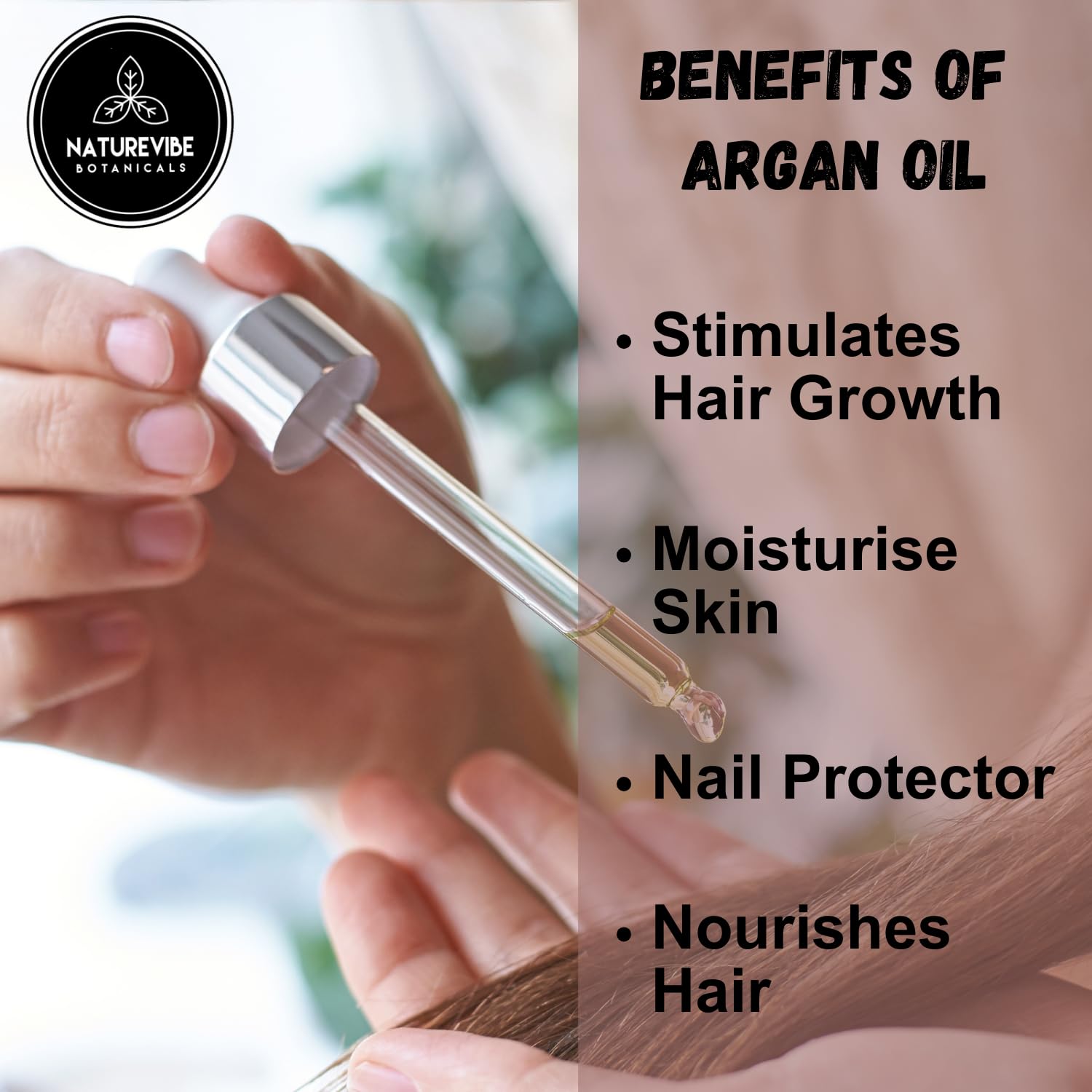 Naturevibe Botanicals Argan Oil being poured for easy application