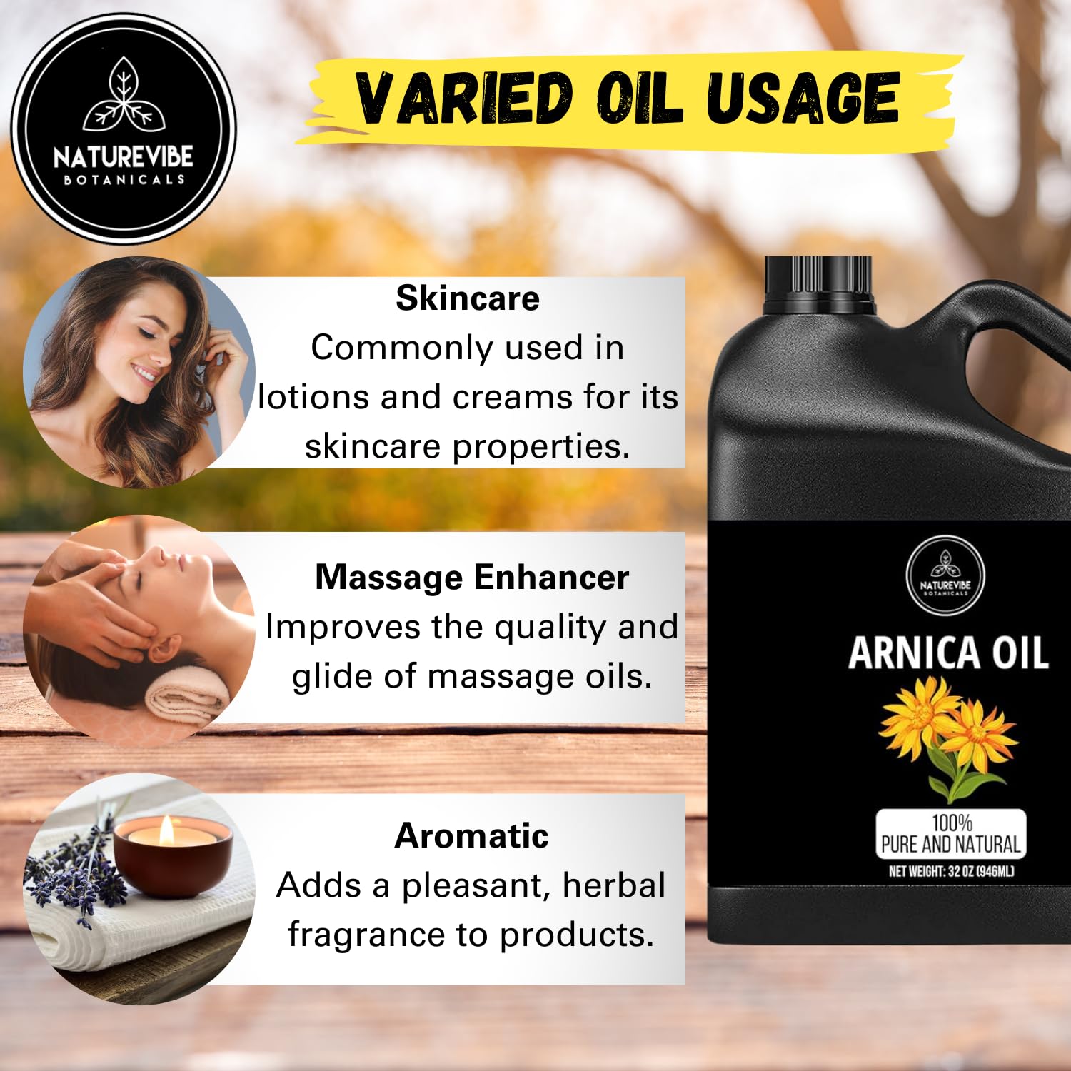 Naturevibe Botanicals Arnica Oil used for massage and relaxation routines.