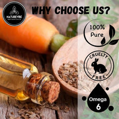 Naturevibe Botanicals carrot oil ingredients label highlights pure and natural content