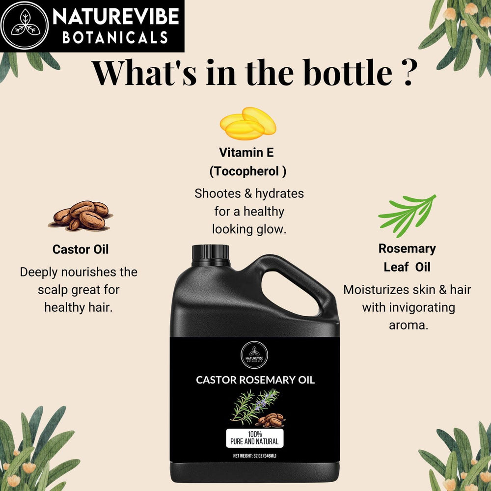 Naturevibe Botanicals Castor Rosemary Oil ingredients section clearly lists castor and rosemary oils.
