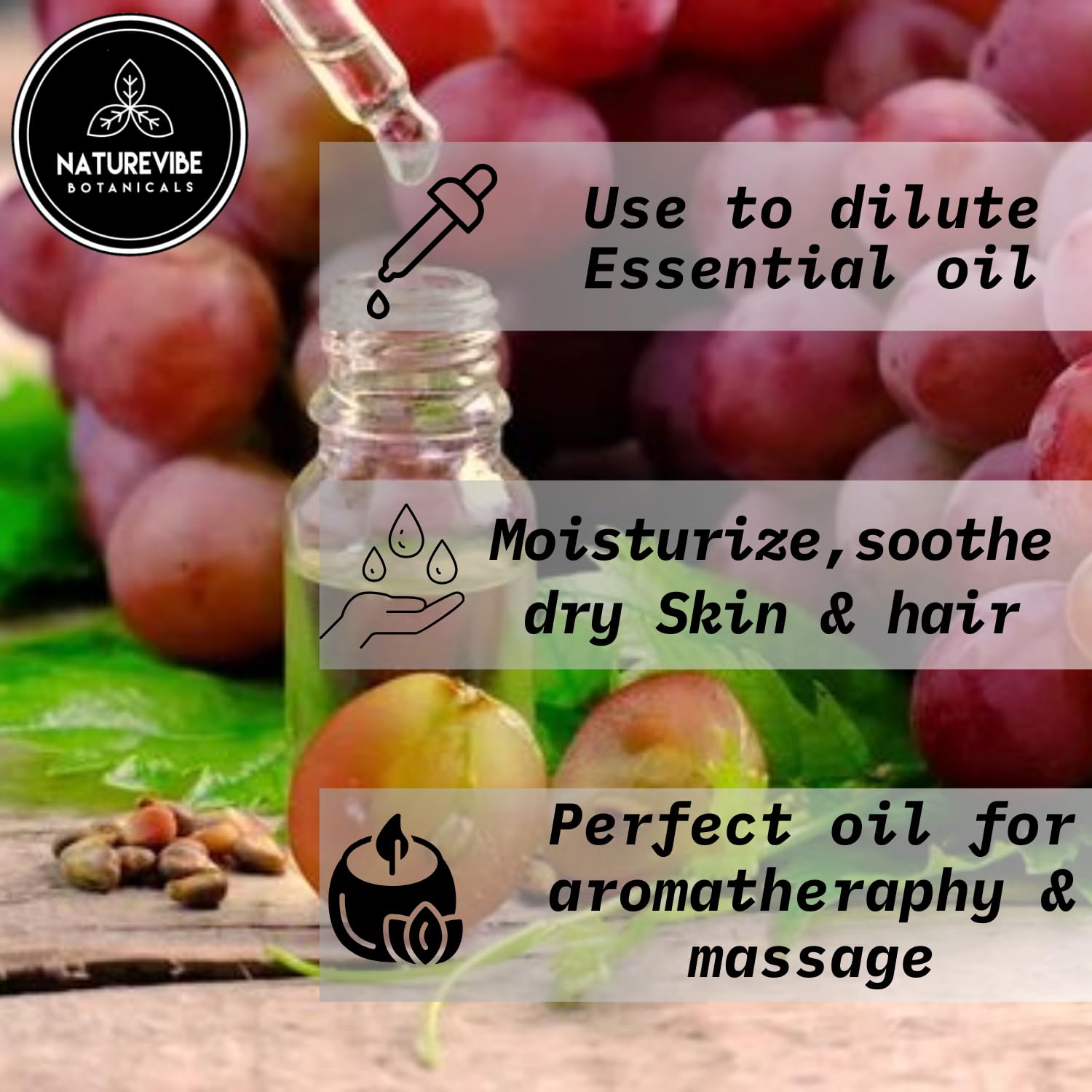 Naturevibe Botanicals grapeseed oil pour demonstrates fast absorption and light texture