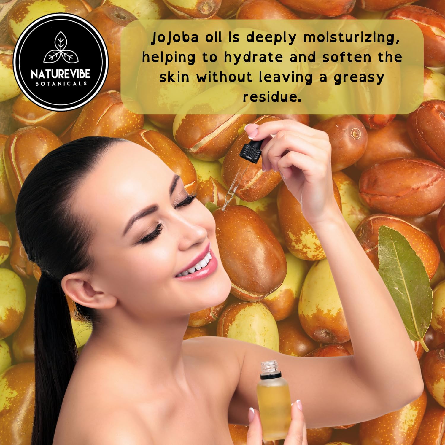 Naturevibe Botanicals jojoba oil on skin demonstrates non-greasy hydration that balances moisture
