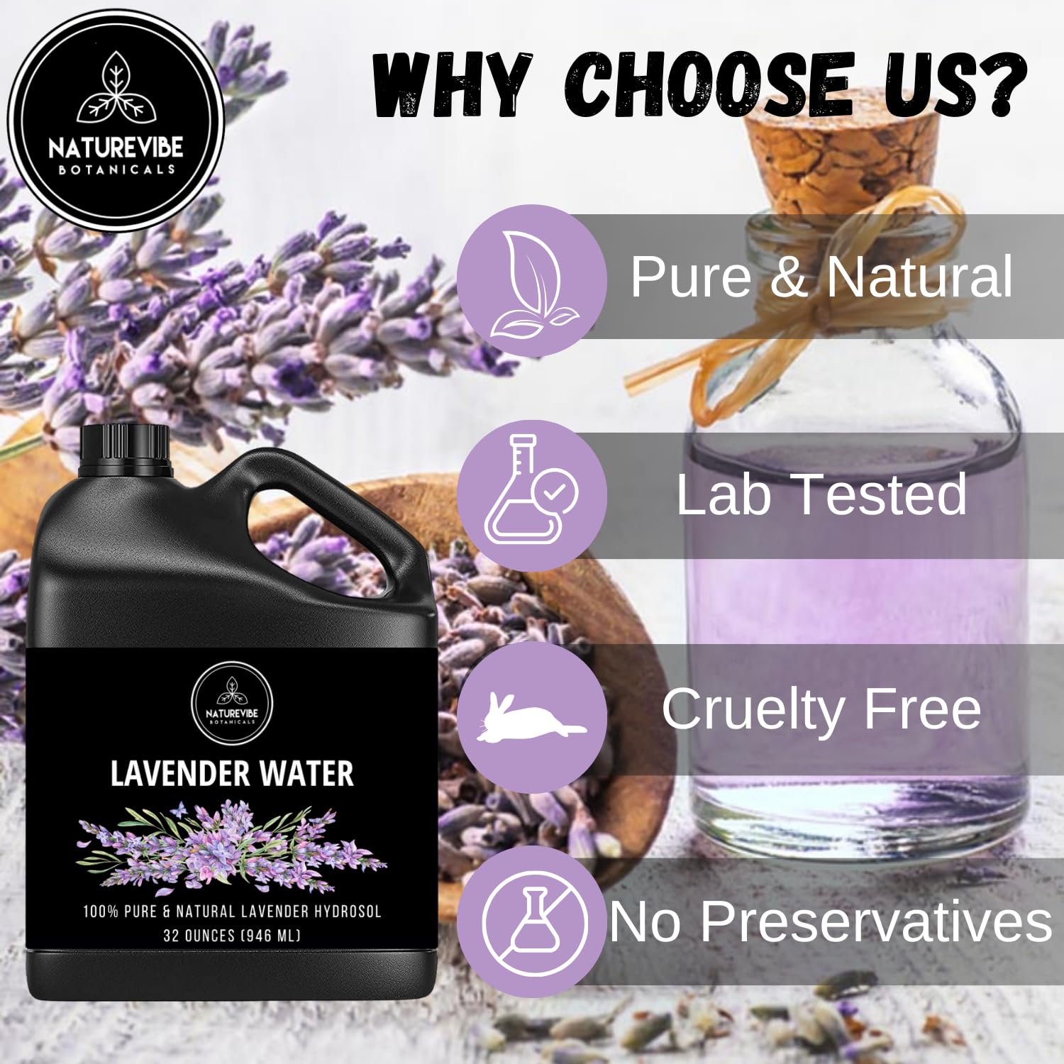 Naturevibe Botanicals Lavender Water 946 ml ideal for DIY body care routines.