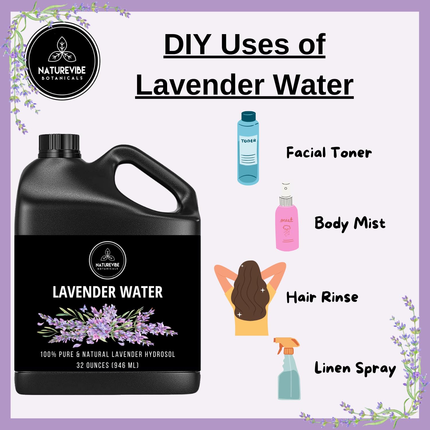 Naturevibe Botanicals Lavender Water ingredients highlight 100% lavender hydrosol.