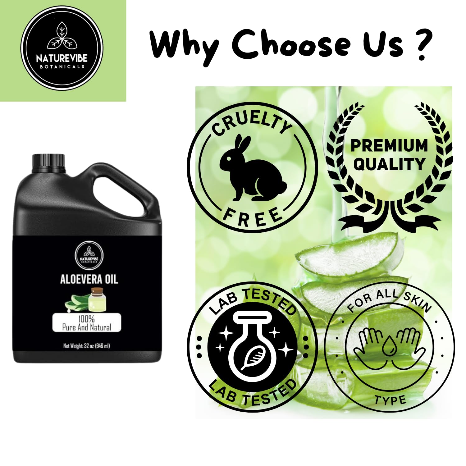 Naturevibe Botanicals Quality-inspected Aloe Vera Oil ensures freshness and purity.