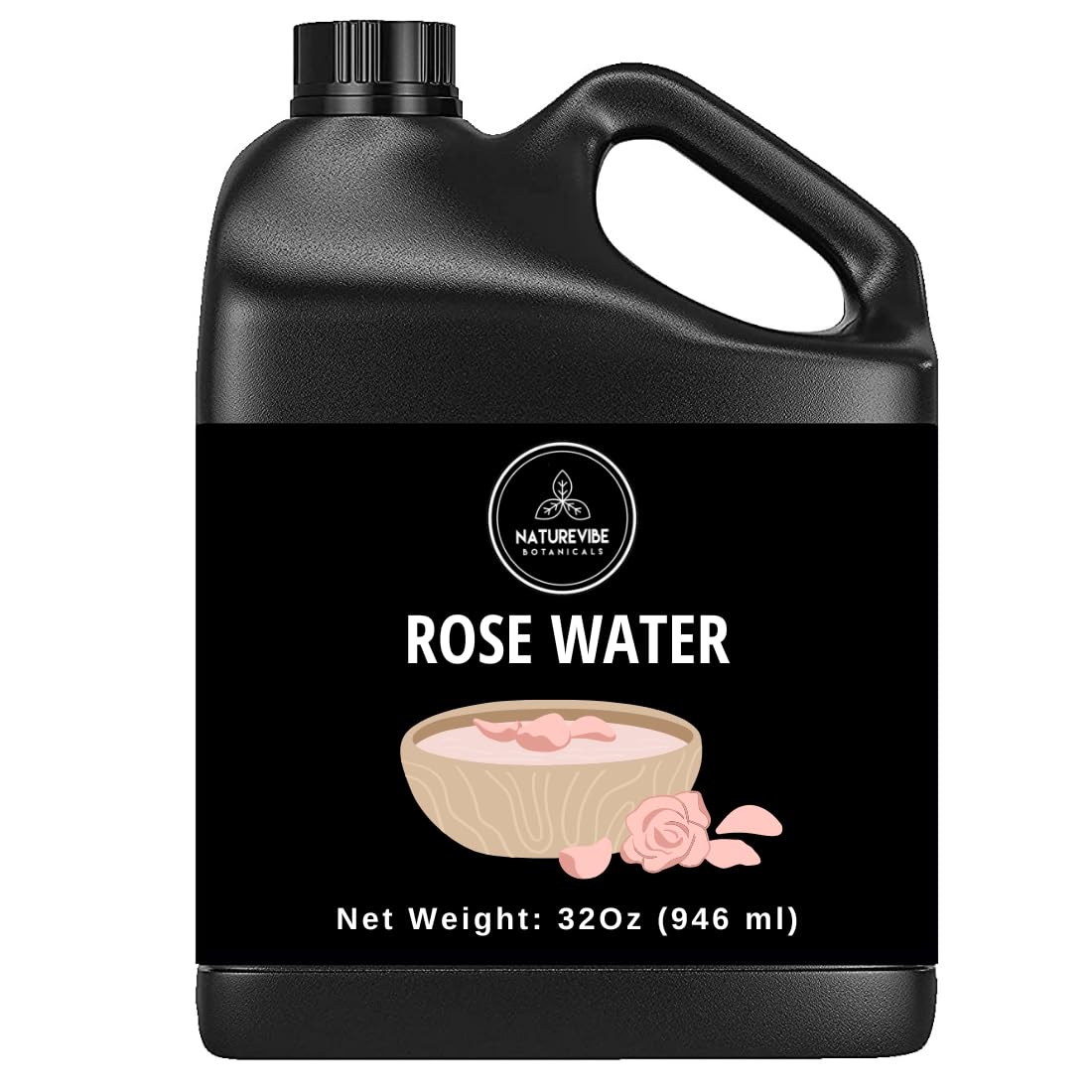 Naturevibe Botanicals Rose Water Toner bottle closeup highlights alcohol-free formula.
