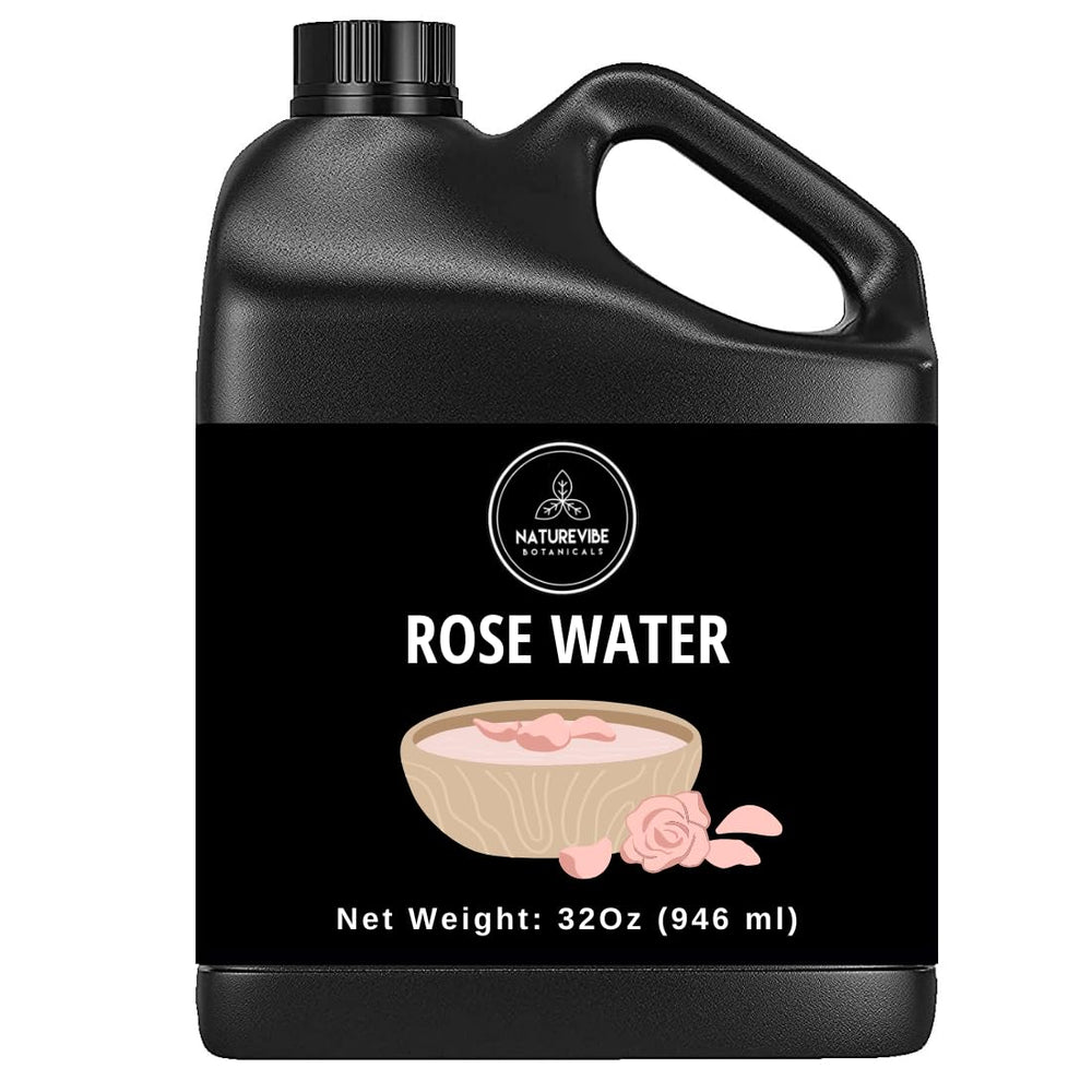 Naturevibe Botanicals Rose Water Toner bottle closeup highlights alcohol-free formula.