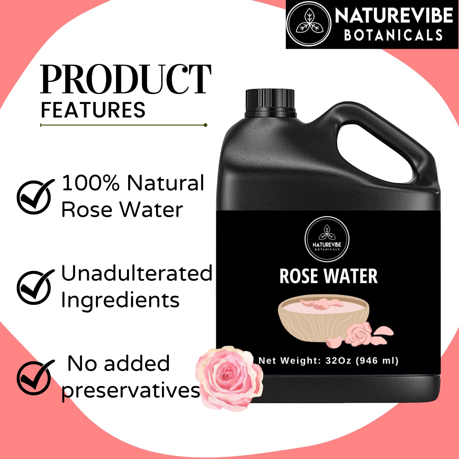 Naturevibe Botanicals Rose Water Toner fragrance refresher for a gentle, natural scent.