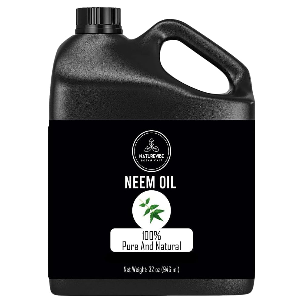 Naturevibe Botanicals Neem Oil 32oz bottle for skin and hair care.