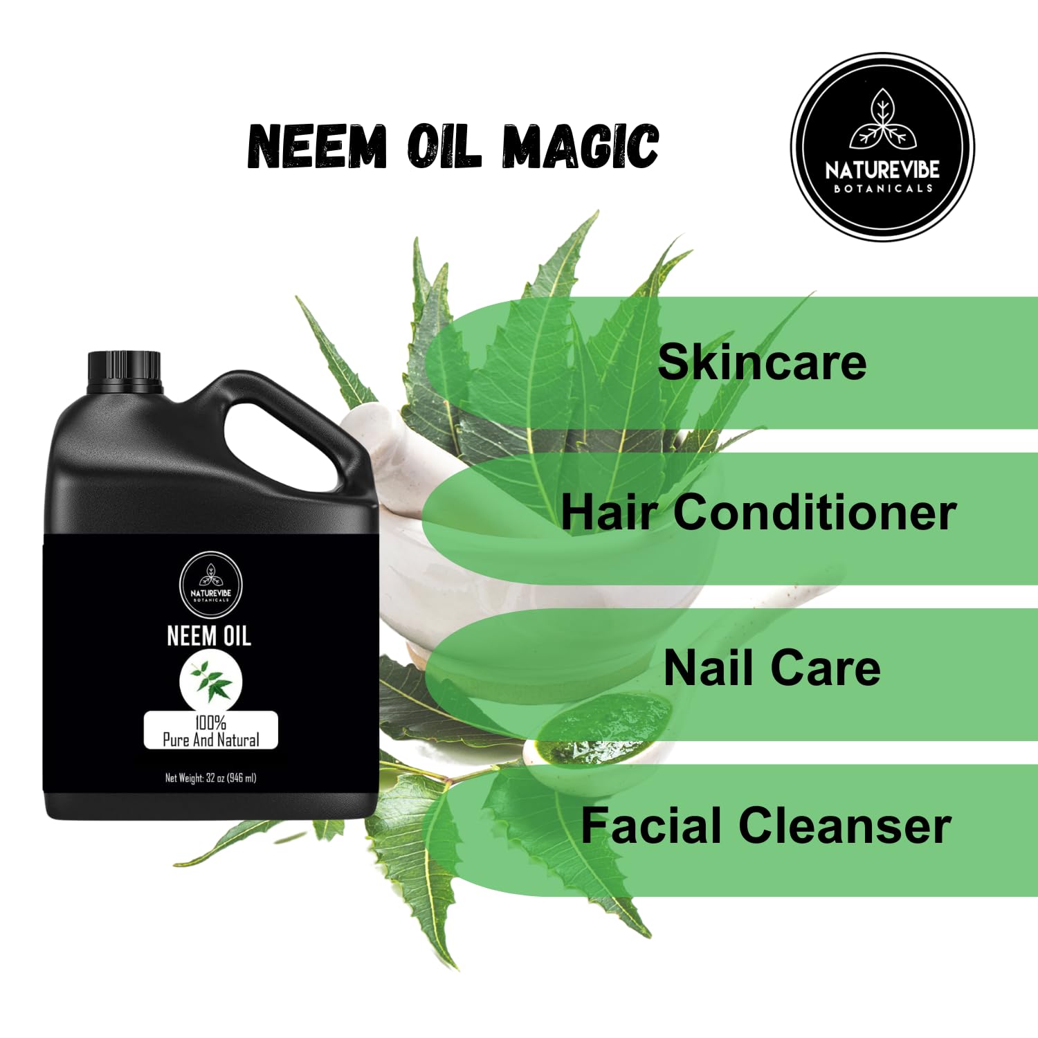 Naturevibe Neem Oil in a bathroom setup suggests easy daily skincare routine.