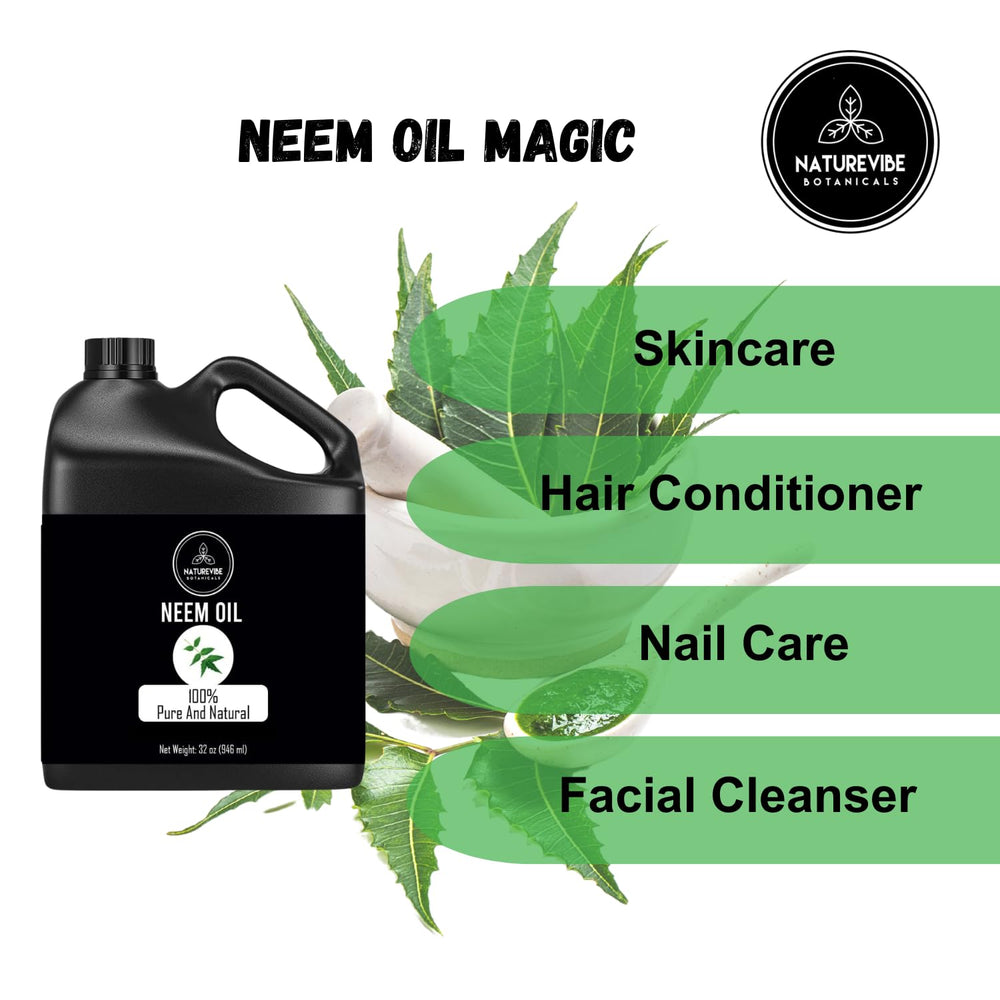 Naturevibe Neem Oil in a bathroom setup suggests easy daily skincare routine.