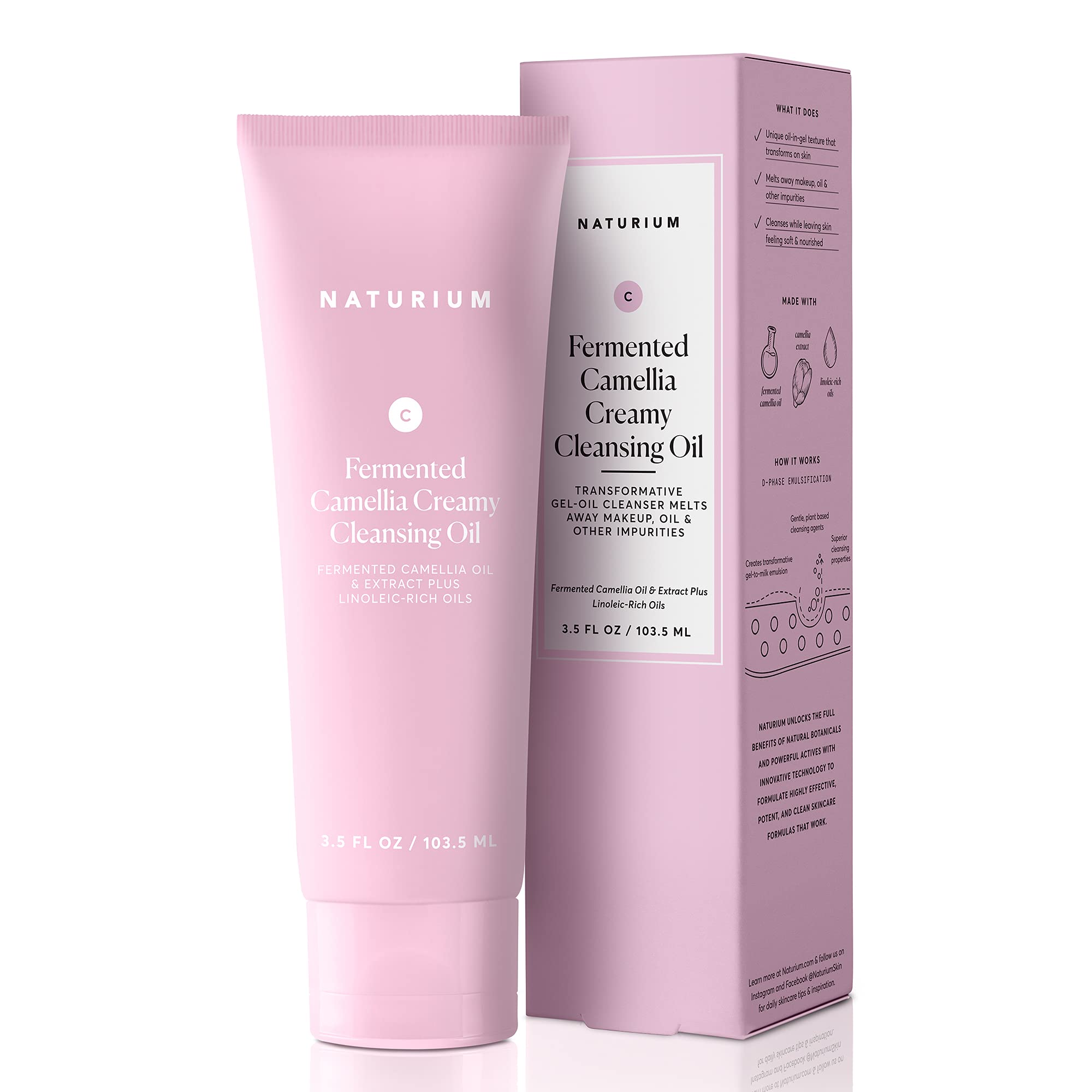 Naturium Camellia Creamy Cleansing Oil bottle label for gentle makeup removal.