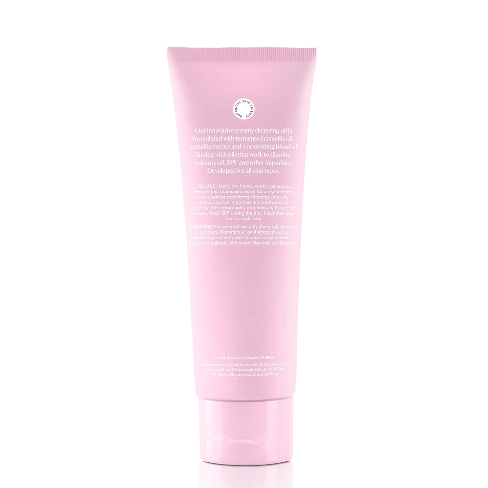 Naturium Camellia Creamy Cleansing Oil rinse leaves a milky finish on skin.