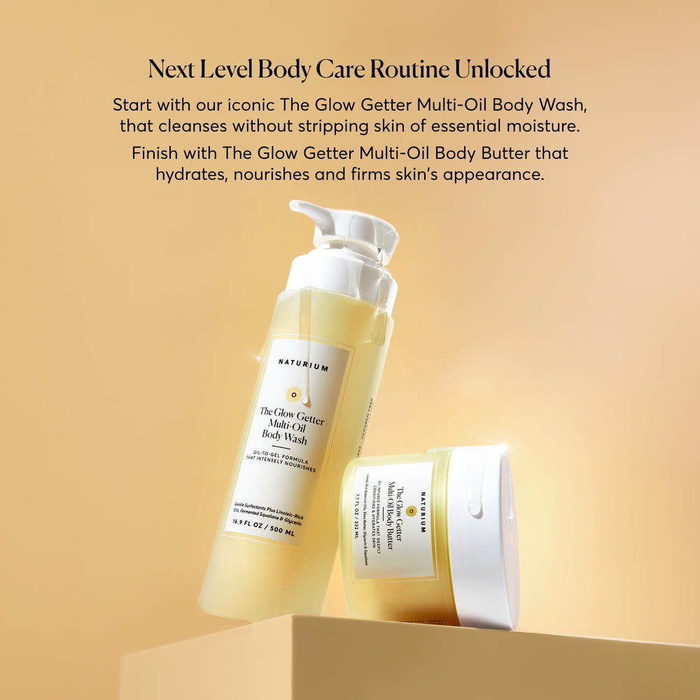 Naturium Glow Getter before-after skin close-up suggests a smoother appearance.