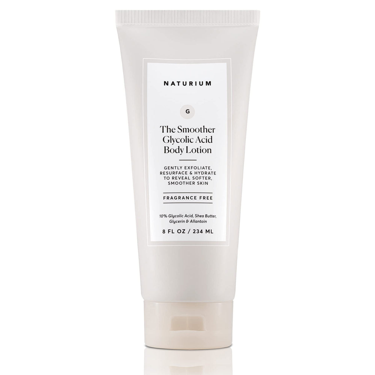 Naturium Glycolic Acid Body Lotion bottle showing the powerful formula.