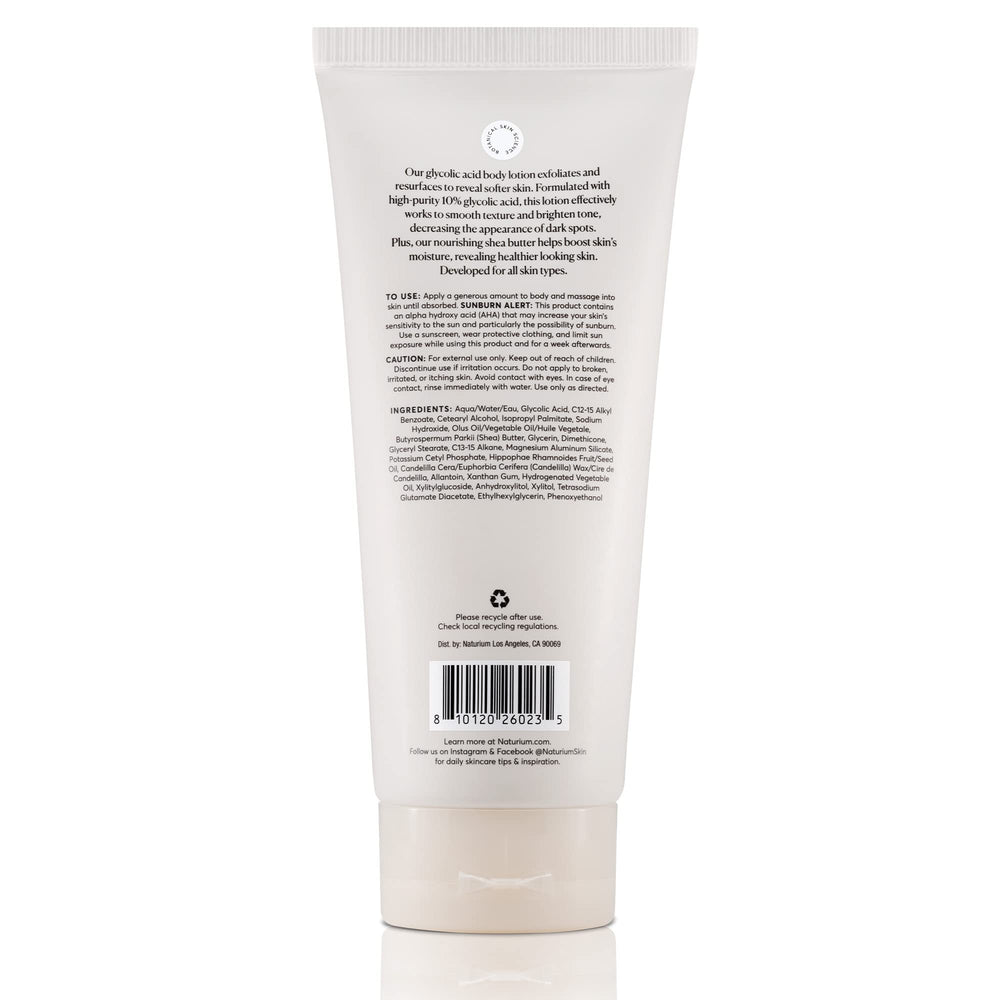 Natural ingredients of Naturium Glycolic Acid Body Lotion including shea butter.