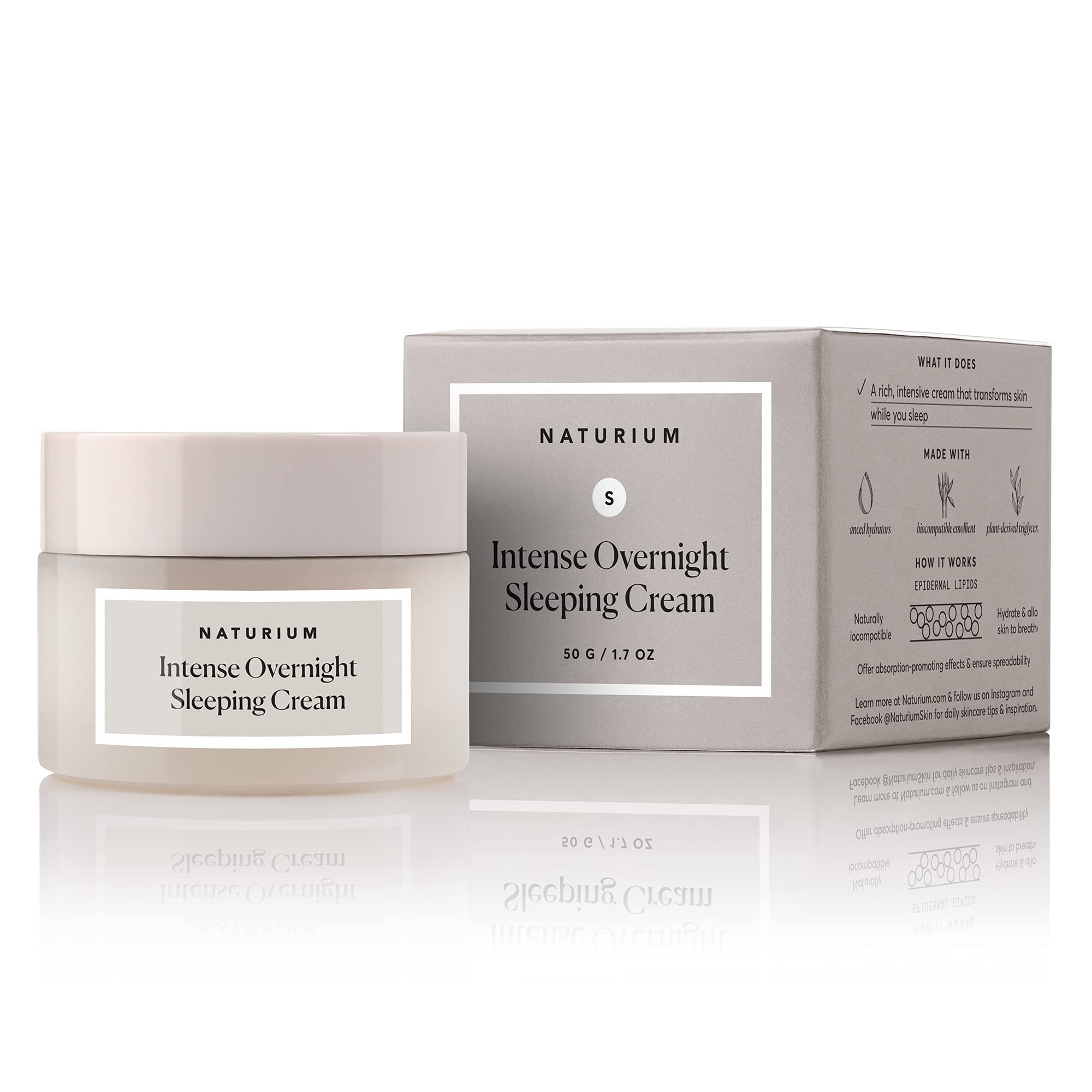 Naturium Intense Overnight Sleeping Cream packaging communicates vegan, fragrance-free, cruelty-free credentials