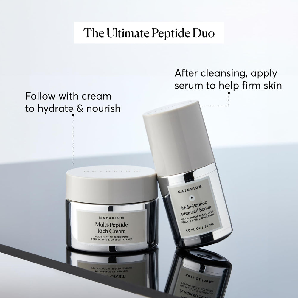 Naturium ingredients page notes multi-peptide complex and linseed extract.