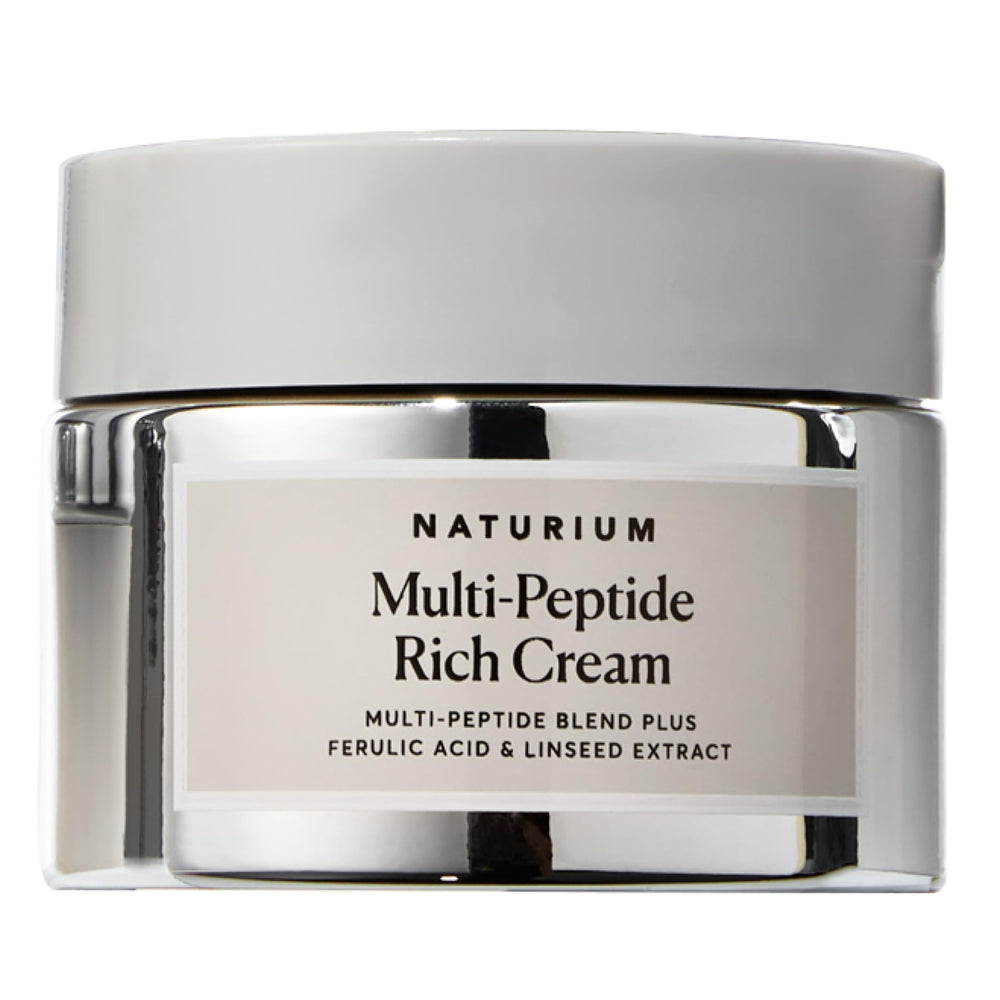 Naturium Multi-Peptide Rich Cream jar front highlighting hydration for smoother skin.