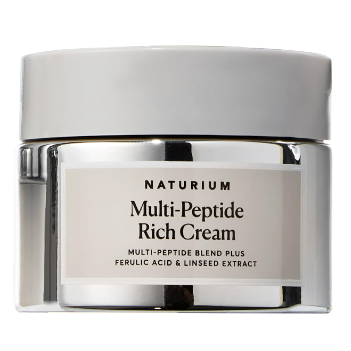 Naturium Multi-Peptide Rich Cream jar front highlighting hydration for smoother skin.